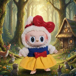 Princess Snow White Dress and Metallic Matching Bow made for Labubu
